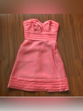 Max & Cleo Strapless Coral-Pink Pleated Bodice Dress